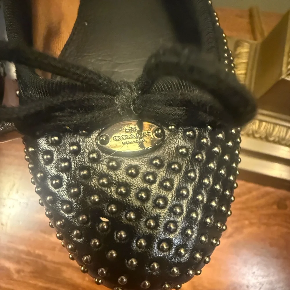 Coach Black Silver Studded Ballet Flats with Bow Size 8 - Picture 3 of 8
